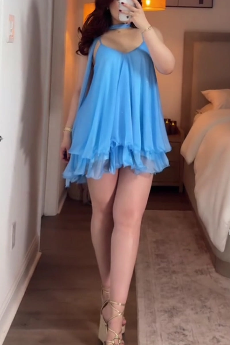 Women's Multi Layered Halter Neck Short Vacation Dress