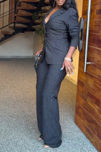 Women's Elegant Commuter Stripe Blazer & Dress Pants