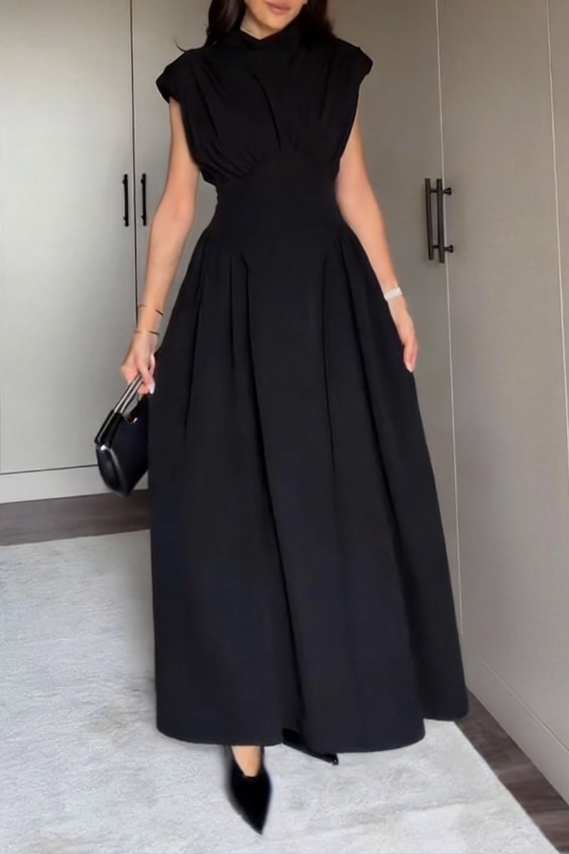 Women's Elegant Waist Defined Pleated A Line Dress