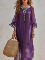 Bohemian Style Purple Chiffon Maxi Dress