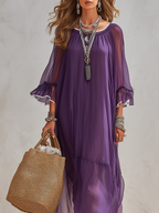 Bohemian Style Purple Chiffon Maxi Dress