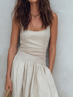 Structured Square Neck Linen Maxi Dress