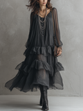 Sheer Layered Ruffle Midi Dress