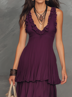 Elegant Plum Ruffle Tiered Maxi Dress