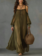 Stylish Olive Off-Shoulder Long Dress