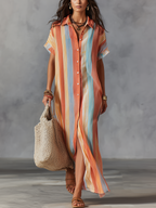 Vibrant Multicolor Stripe Slit Maxi Dress