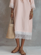 Bohemian Lace-Trimmed Cotton-Linen Midi Dress