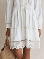 Effortless White Crochet Detailed V-Neck Mini Dress
