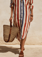 Casual Chic Coastal Breeze Lightweight Patriotic Stripe Midi Dress