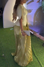 Women's Elegant Pleated Panel Hem Maxi Dress