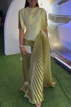 Women's Elegant Pleated Panel Hem Maxi Dress