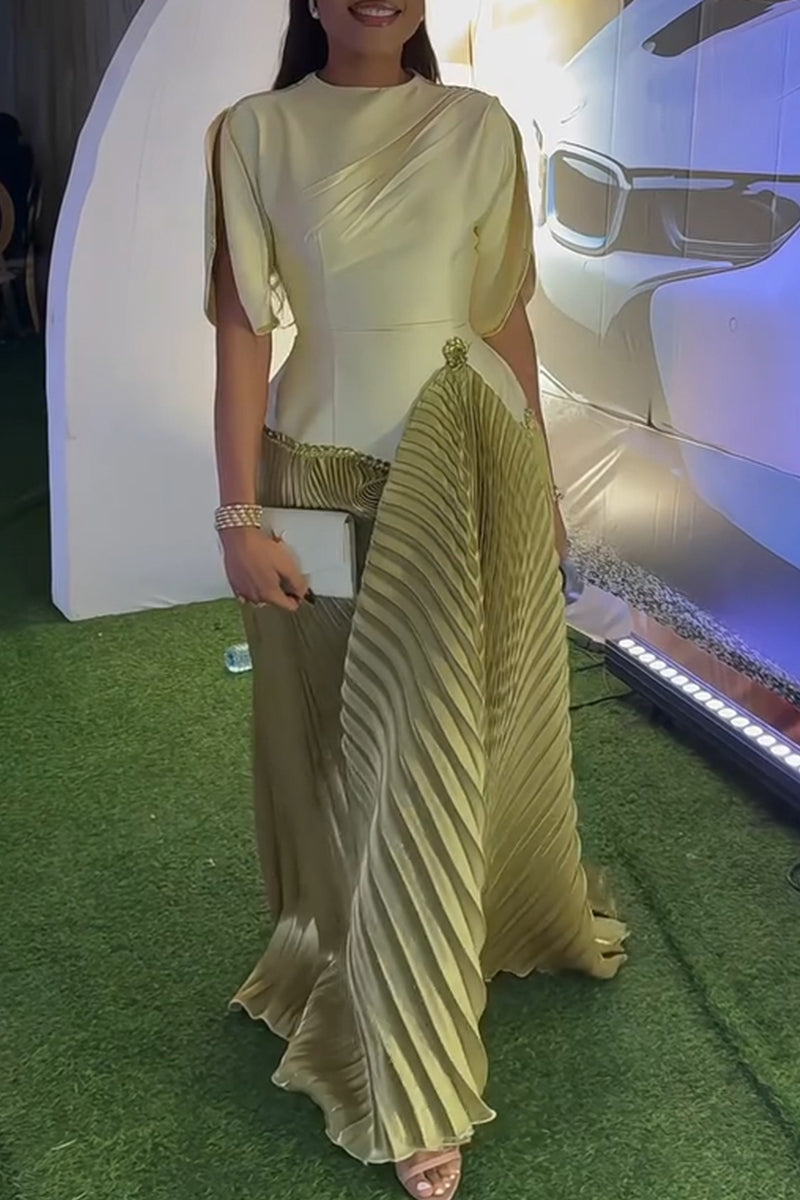 Women's Elegant Pleated Panel Hem Maxi Dress