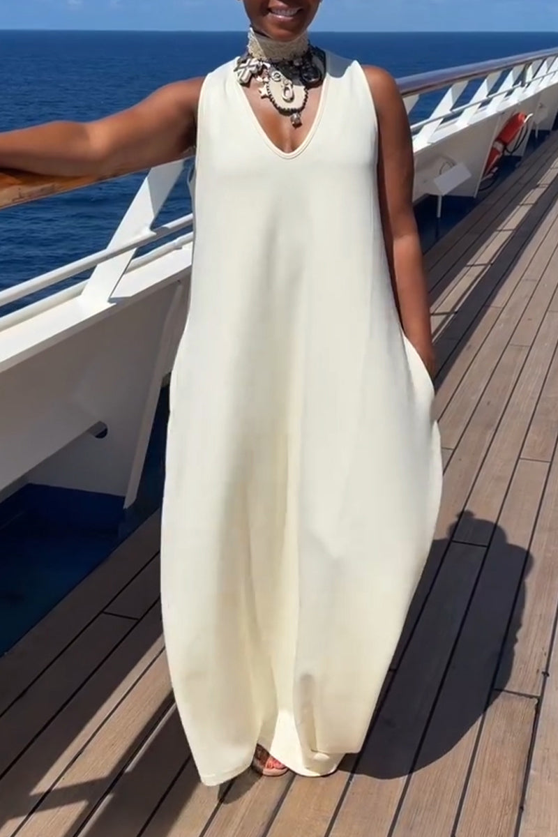 Women's Casual Loose Simple Sleeveless Maxi Dress