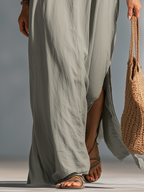 Modern Charcoal Gray Flared Sleeveless Maxi Dress