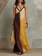 Stylish Color-Blocked A-Line Sleeveless in Earth Tones  Maxi Dress