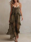Ruffled Spaghetti-strap Midi Dress