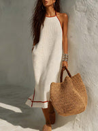 Halter Neck And Contrasting Piping Knit Midi Dress