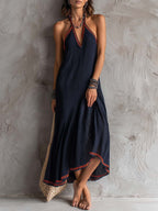 Contrasting Piping Knit Midi Dress