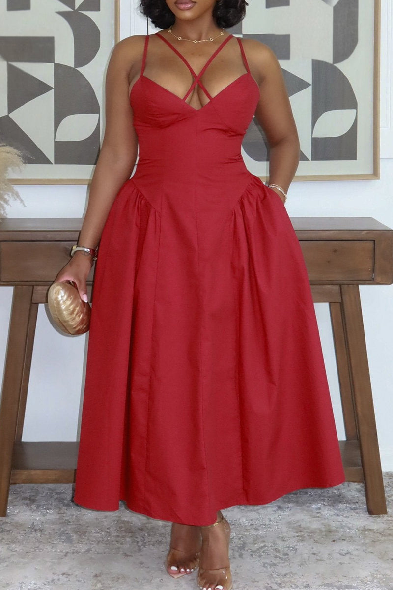 Women's Spaghetti Strap Party Dress With Pockets