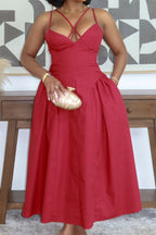 Women's Spaghetti Strap Party Dress With Pockets
