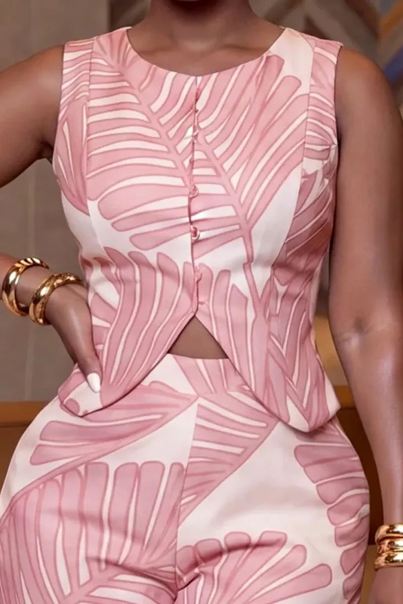 Women's Tropical Print Sleeveless Top and Matching Shorts Co-Ord