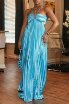 Women's Fashion Satin Halter Pleated Dress