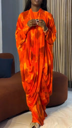 Women Round Neck Tie Dye Dress + Cover-up Casual Set