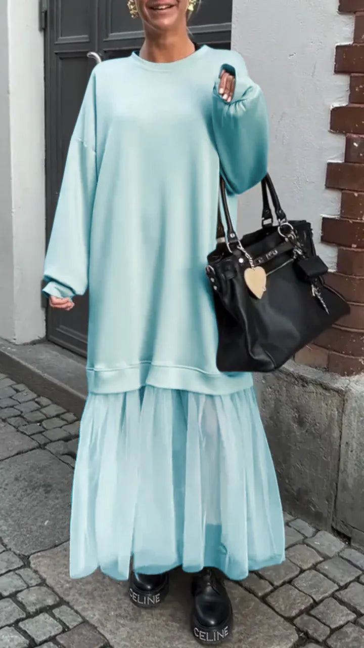 Women's Round Neck Lace Stitching Casual Dress