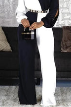 Women's Formal Two-Tone Jumpsuit with Belted Waist & Wide-Leg Pants