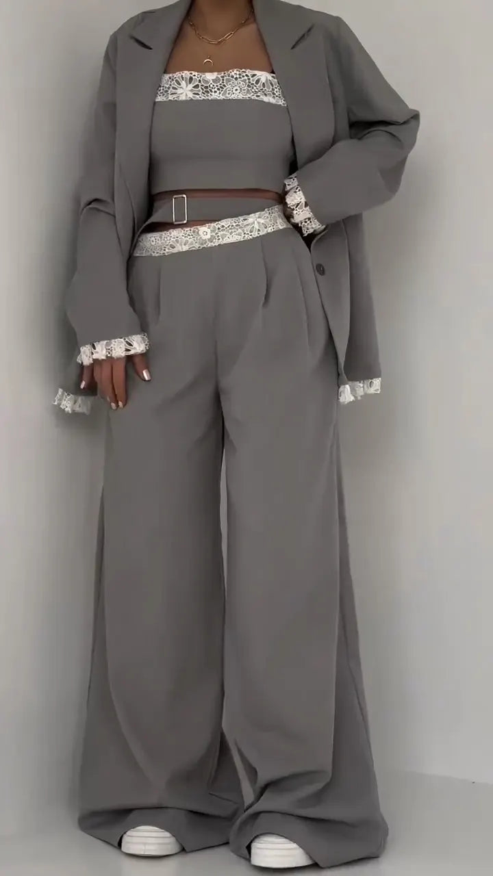 Women Splicing Printed Temperament Casual Three-piece Set