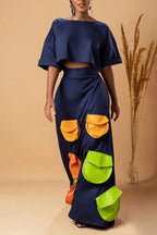 Women's Crop Top Or Maxi Skirt With Colorful Pocket Detail