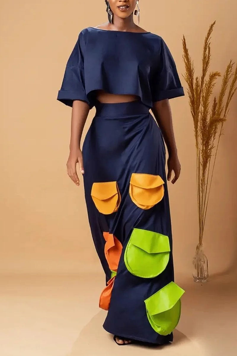 Women's Crop Top Or Maxi Skirt With Colorful Pocket Detail