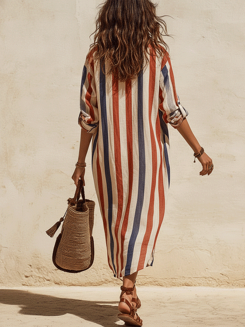 Casual Chic Coastal Breeze Lightweight Patriotic Stripe Midi Dress