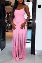 Women's Elegant Party Fringe Hem Bustier Dress
