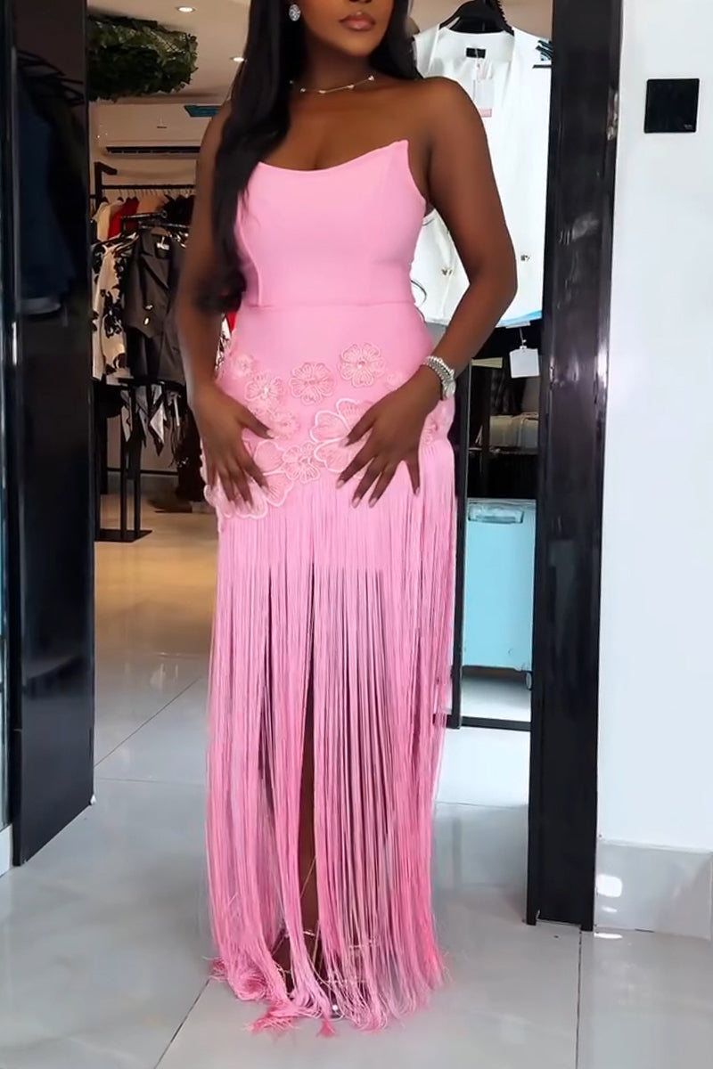 Women's Elegant Party Fringe Hem Bustier Dress