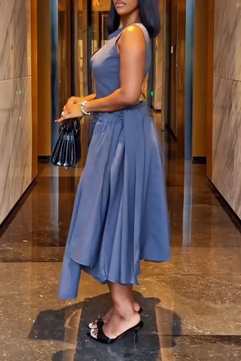 Women's Elegant Side-Tie Cutout-Neckline Midi Dress