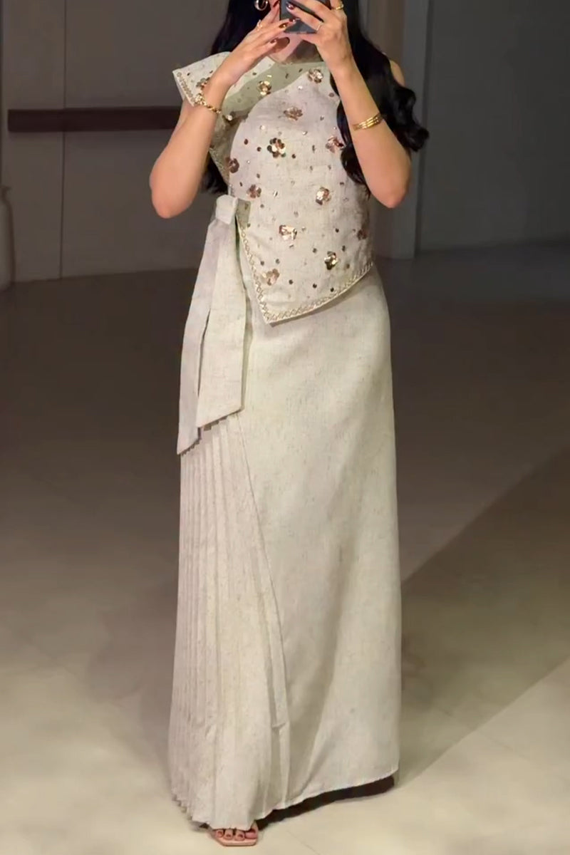 Women's Elegant Sequin Trim Asymmetric Hem Dress
