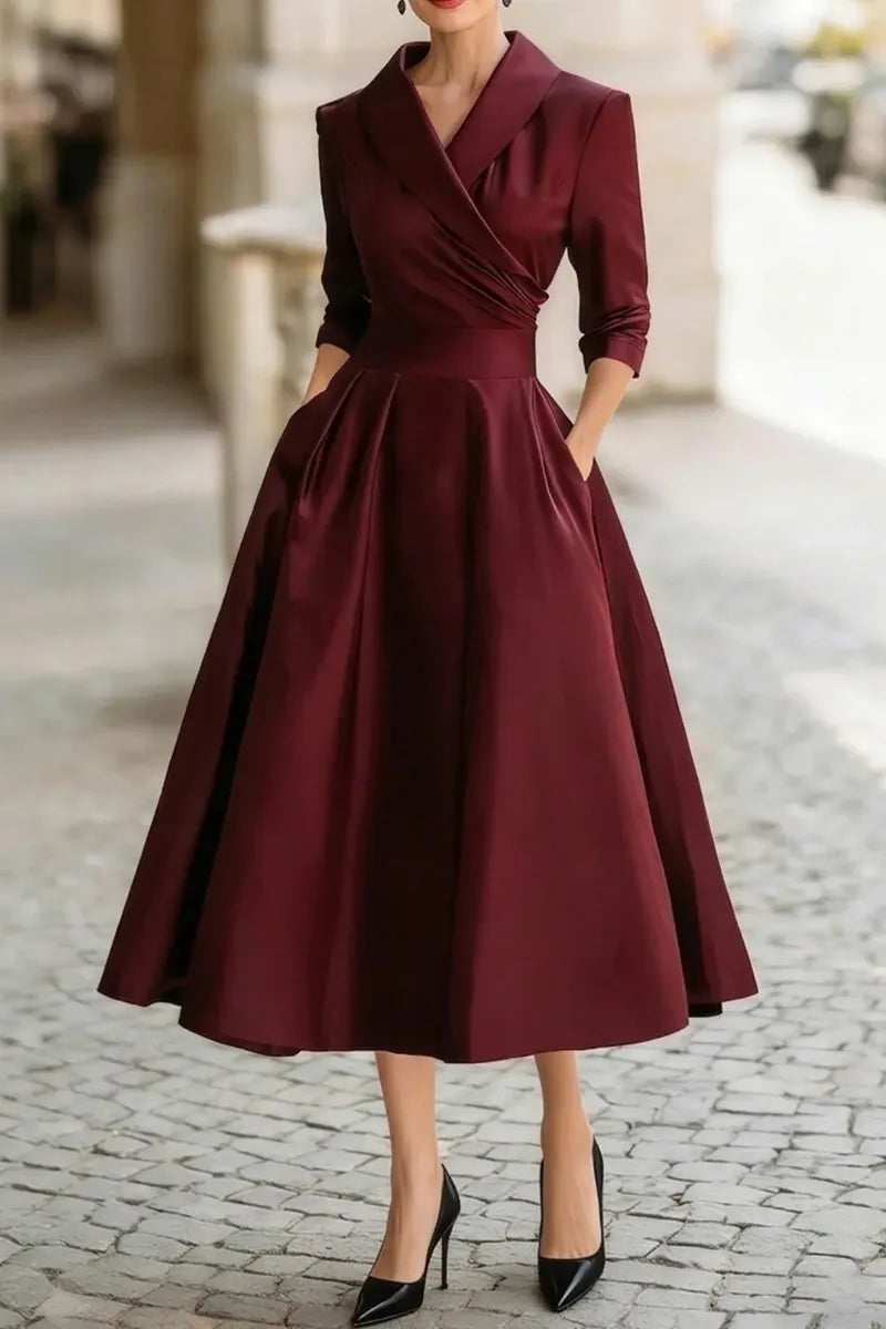 Women's Elegant Waist Defined A Line Hem Dress