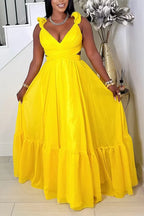 Women's Elegant  Ruffle Backless Lace-Up Maxi Dress