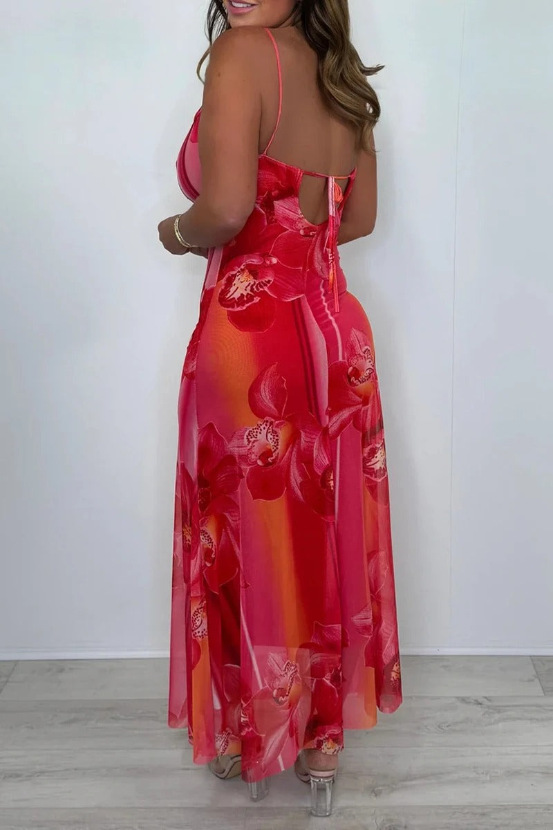 Women's Suspender Print Slim Fit Dress