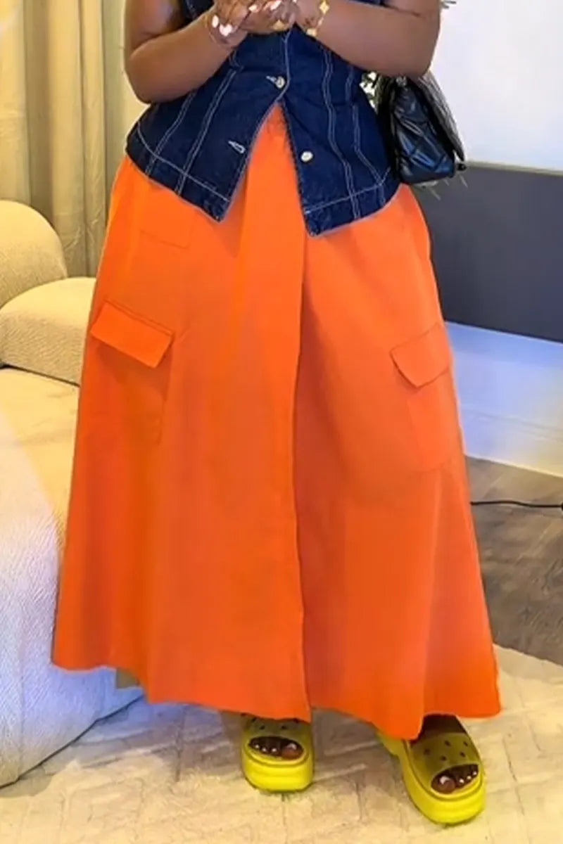 Women Casual Patchwork Denim Top or Split Skirt