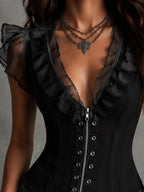 Romantic Gothic Black Ruffled Sheer Corset Vest