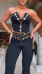 Women's V-neck Tube Top Eyelet Fashion Slim Fit Suit