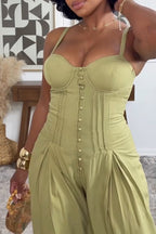 Women's Elegant Waist Defined Cami Wide Leg Jumpsuit