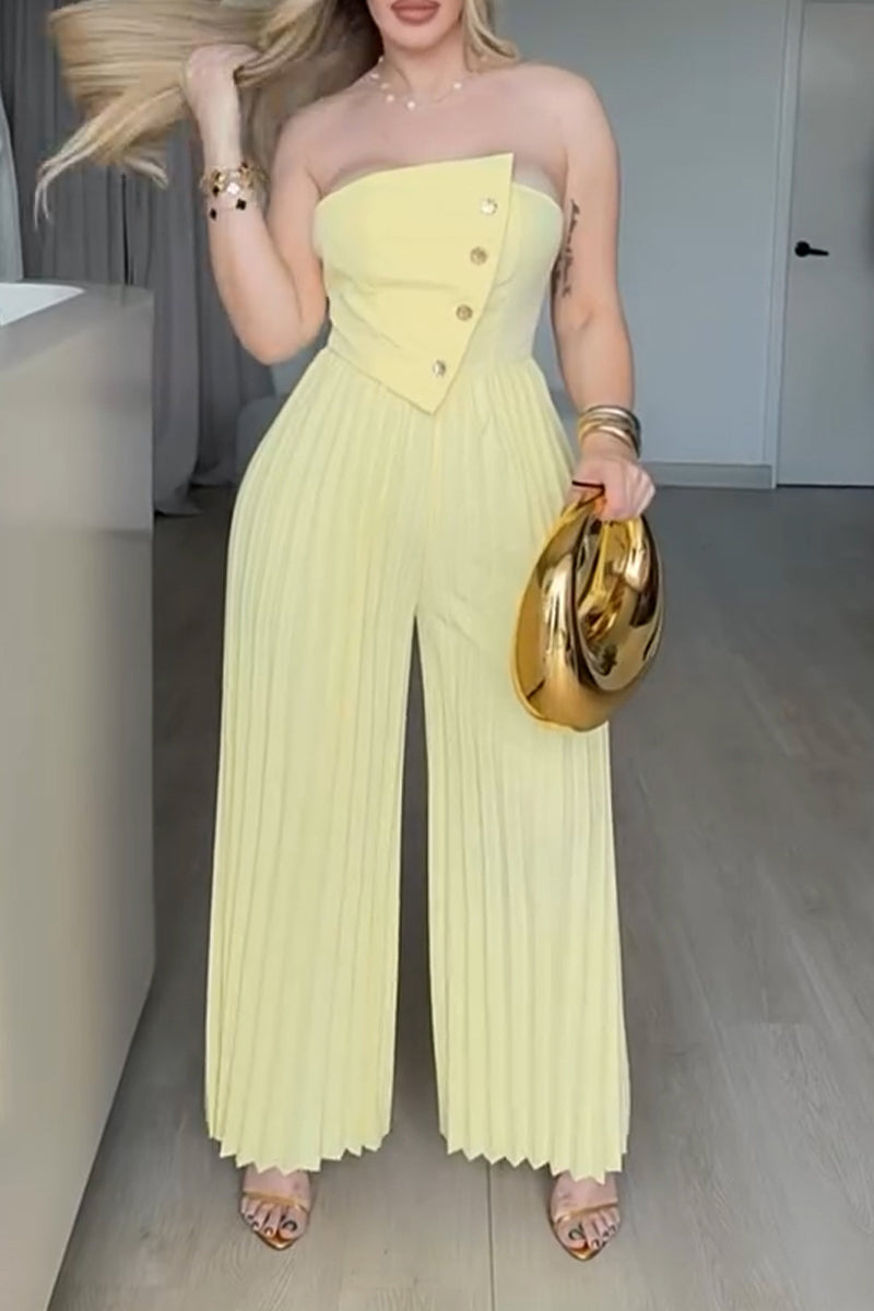 Women's Fashion Trim Wide Leg Bustier Jumpsuit