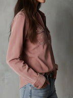 Western Soft Faded Dusty Rose Washed Denim Zip Shirt