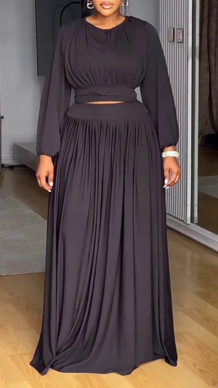 Women Round Neck Solid Color Elegant Casual Suit