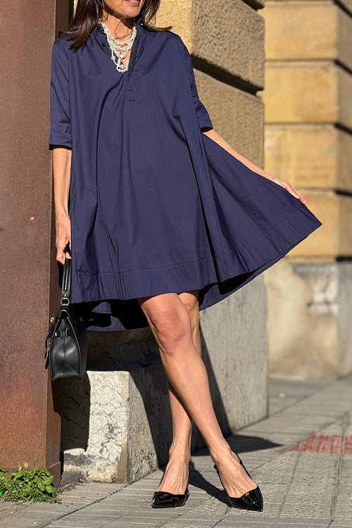 Ladies' Collar Solid Color Loose Casual Dress