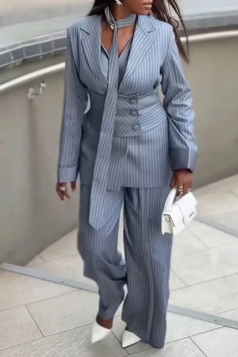 Women's Fashion Commuter Stripe Blazer with Tie or Pants