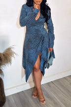 Women's Fashion Asymmetric Hem Stripe Print Dress
